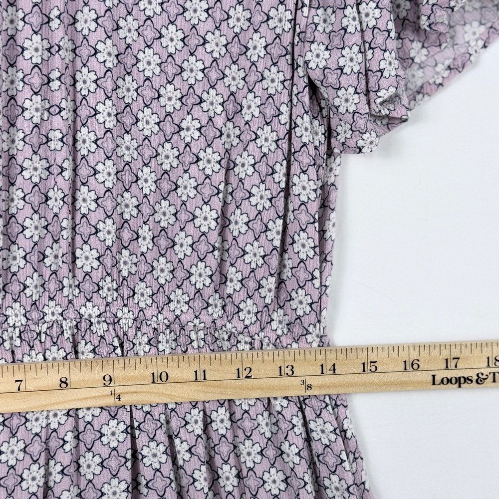 Knox Rose Lilac Floral Maxi Dress L Tiered Tassel Smocked Boho Cottage Prairie - Picture 9 of 11